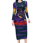 Personalized Melbourne Storm ANZAC Tribute Long Sleeve Bodycon Dress Poppy Field Soldier Silhouette Aboriginal Rugby Mascot