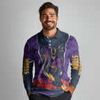 Personalized Melbourne Storm ANZAC Tribute Long Sleeve Polo Shirt Poppy Field Soldier Silhouette Aboriginal Rugby Mascot