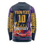 Personalized Melbourne Storm ANZAC Tribute Long Sleeve Shirt Poppy Field Soldier Silhouette Aboriginal Rugby Mascot