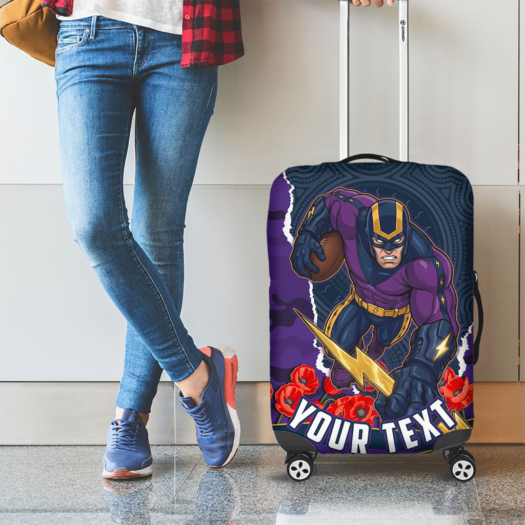 Personalized Melbourne Storm ANZAC Tribute Luggage Cover Poppy Field Soldier Silhouette Aboriginal Rugby Mascot
