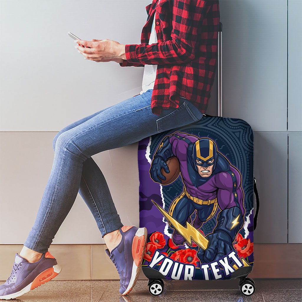Personalized Melbourne Storm ANZAC Tribute Luggage Cover Poppy Field Soldier Silhouette Aboriginal Rugby Mascot