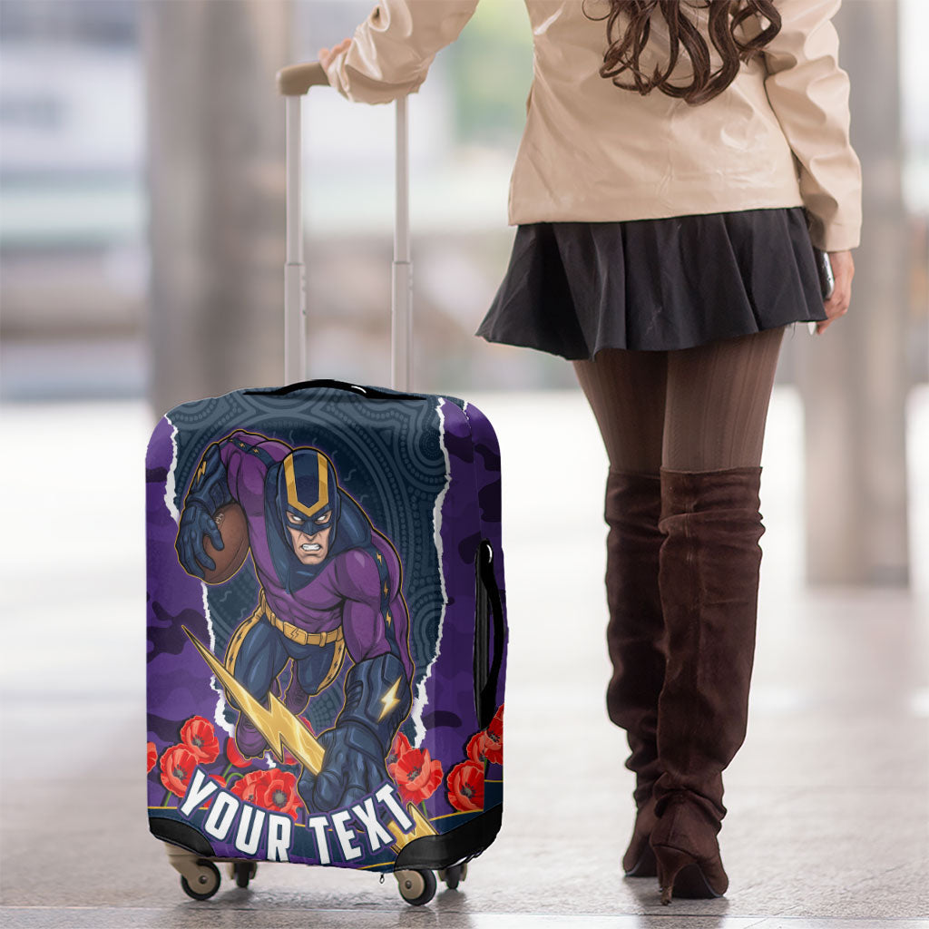 Personalized Melbourne Storm ANZAC Tribute Luggage Cover Poppy Field Soldier Silhouette Aboriginal Rugby Mascot