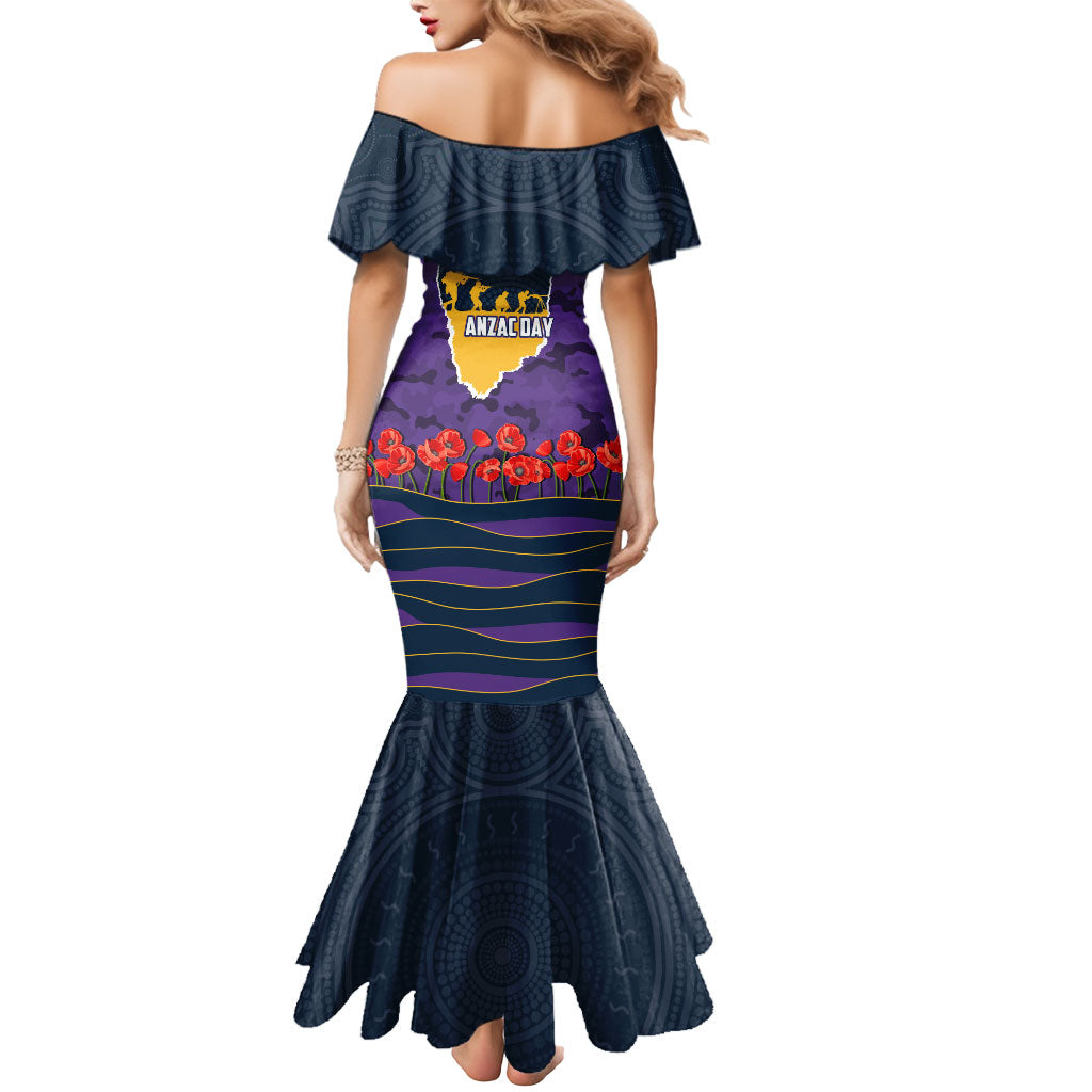 Personalized Melbourne Storm ANZAC Tribute Mermaid Dress Poppy Field Soldier Silhouette Aboriginal Rugby Mascot