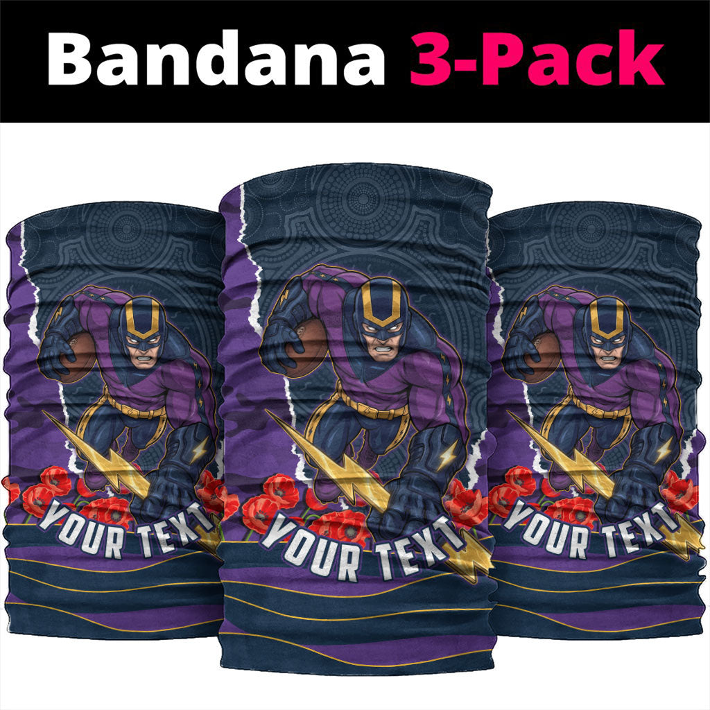 Personalized Melbourne Storm ANZAC Tribute Neck Gaiter Poppy Field Soldier Silhouette Aboriginal Rugby Mascot