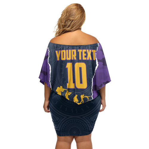 Personalized Melbourne Storm ANZAC Tribute Off Shoulder Short Dress Poppy Field Soldier Silhouette Aboriginal Rugby Mascot