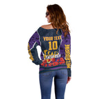 Personalized Melbourne Storm ANZAC Tribute Off Shoulder Sweater Poppy Field Soldier Silhouette Aboriginal Rugby Mascot