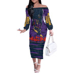 Personalized Melbourne Storm ANZAC Tribute Off The Shoulder Long Sleeve Dress Poppy Field Soldier Silhouette Aboriginal Rugby Mascot
