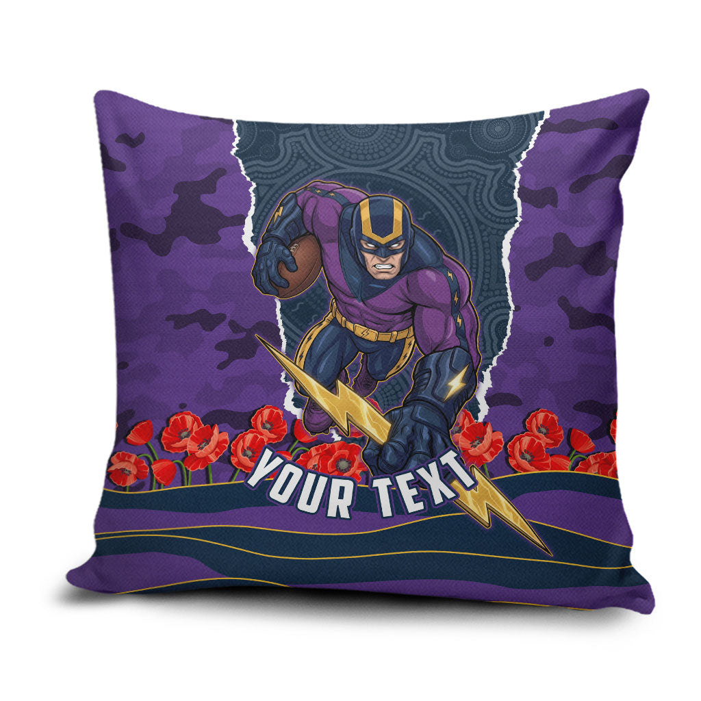 Personalized Melbourne Storm ANZAC Tribute Pillow Cover Poppy Field Soldier Silhouette Aboriginal Rugby Mascot