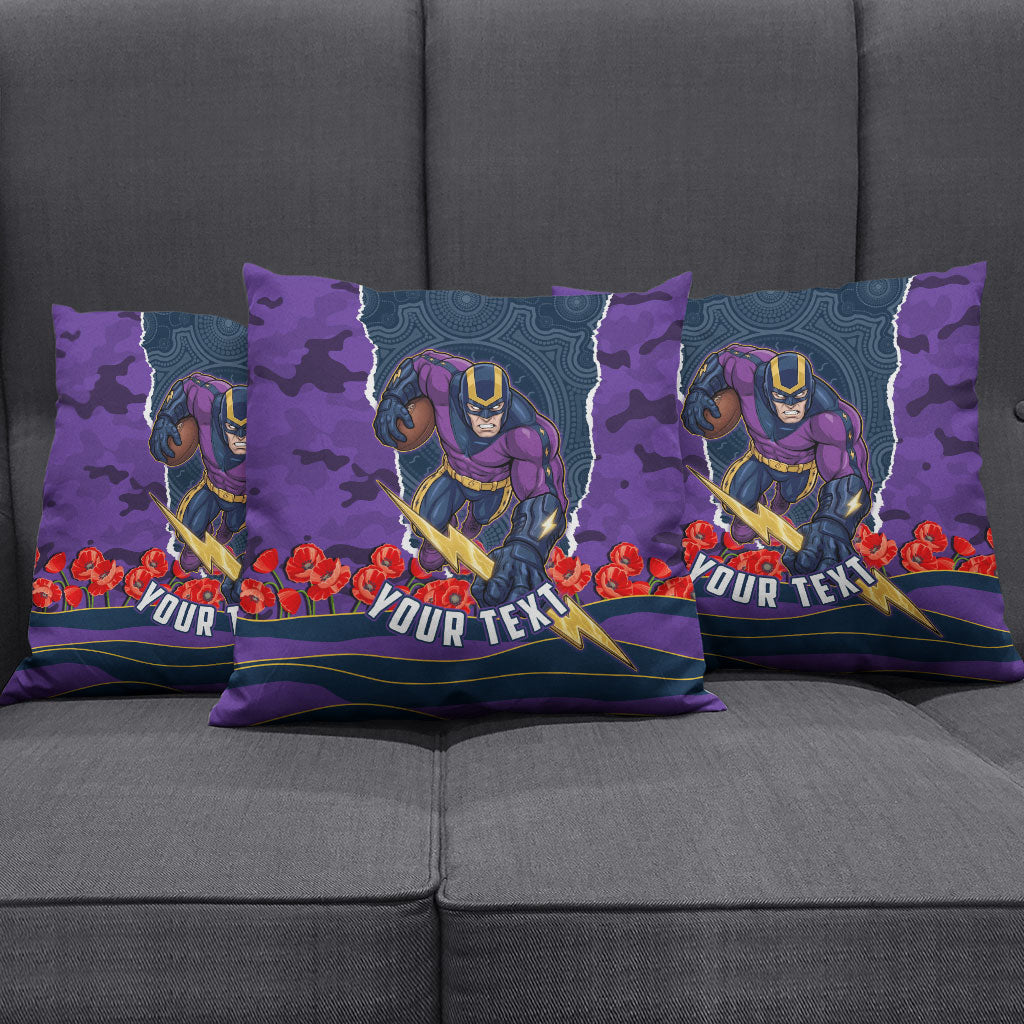 Personalized Melbourne Storm ANZAC Tribute Pillow Cover Poppy Field Soldier Silhouette Aboriginal Rugby Mascot