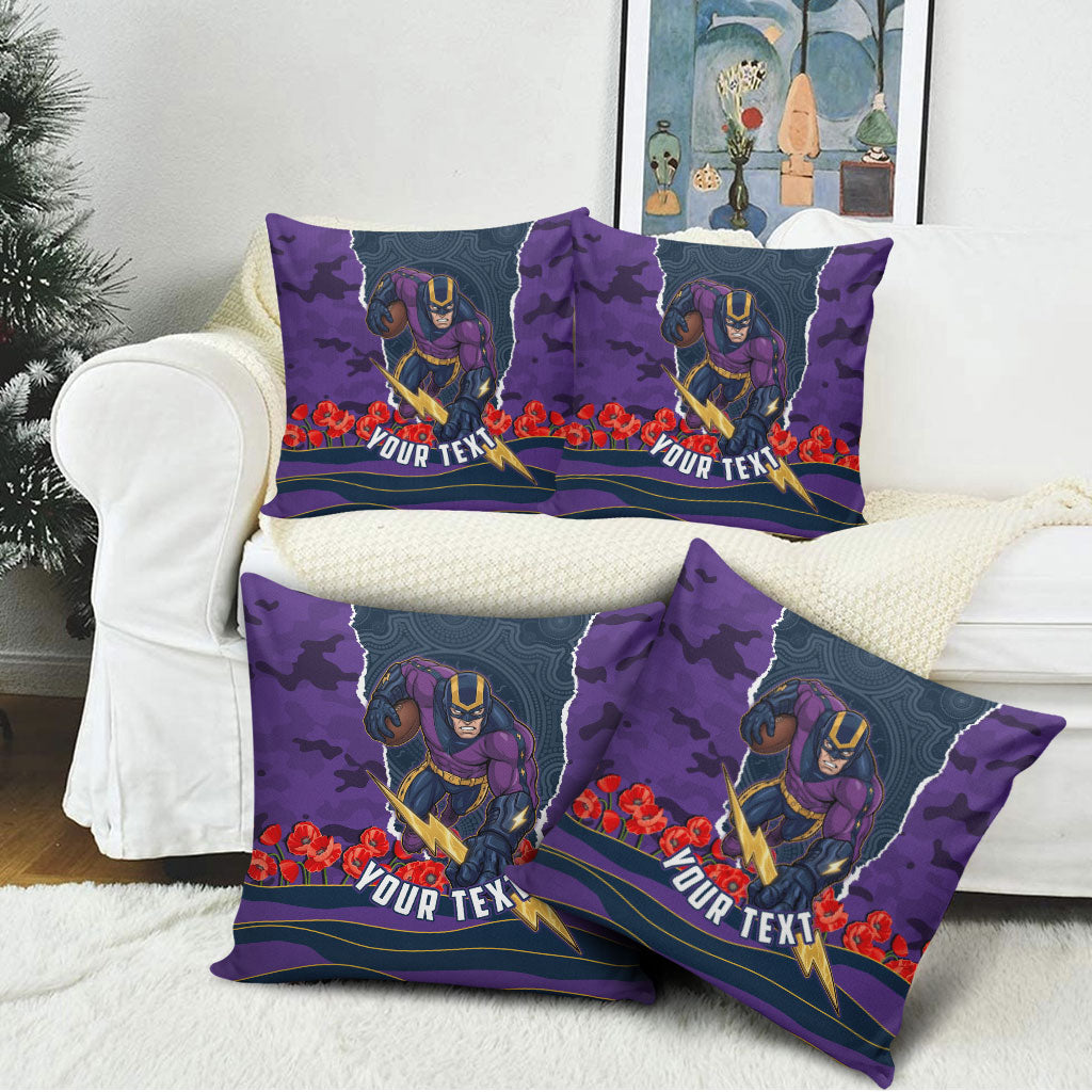 Personalized Melbourne Storm ANZAC Tribute Pillow Cover Poppy Field Soldier Silhouette Aboriginal Rugby Mascot