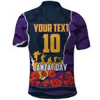 Personalized Melbourne Storm ANZAC Tribute Polo Shirt Poppy Field Soldier Silhouette Aboriginal Rugby Mascot