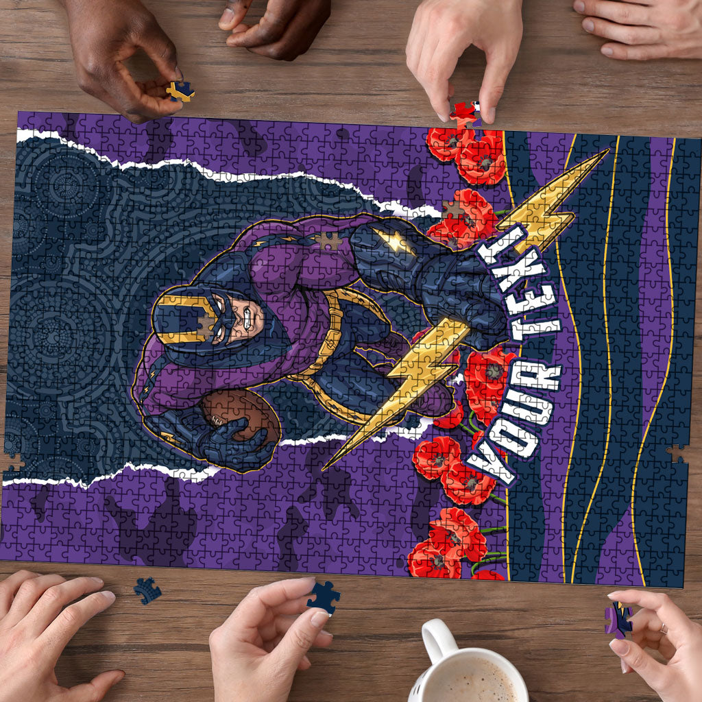 Personalized Melbourne Storm ANZAC Tribute Puzzle Poppy Field Soldier Silhouette Aboriginal Rugby Mascot