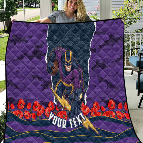 Personalized Melbourne Storm ANZAC Tribute Quilt Poppy Field Soldier Silhouette Aboriginal Rugby Mascot