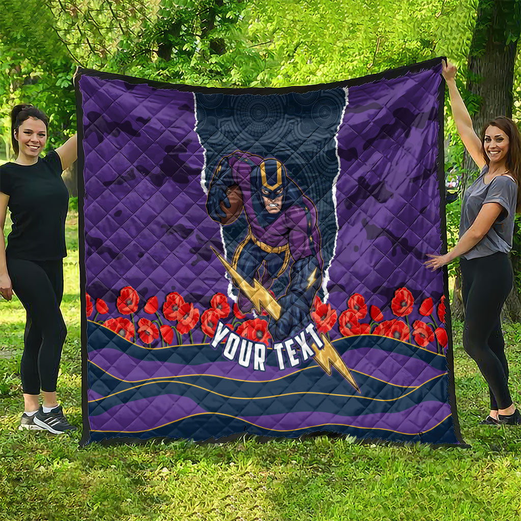 Personalized Melbourne Storm ANZAC Tribute Quilt Poppy Field Soldier Silhouette Aboriginal Rugby Mascot