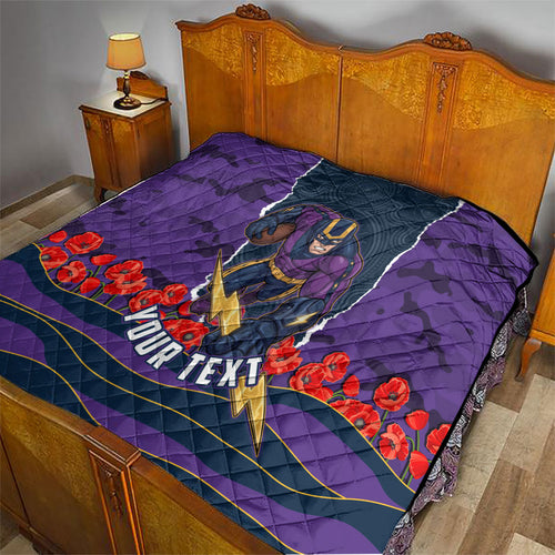 Personalized Melbourne Storm ANZAC Tribute Quilt Poppy Field Soldier Silhouette Aboriginal Rugby Mascot