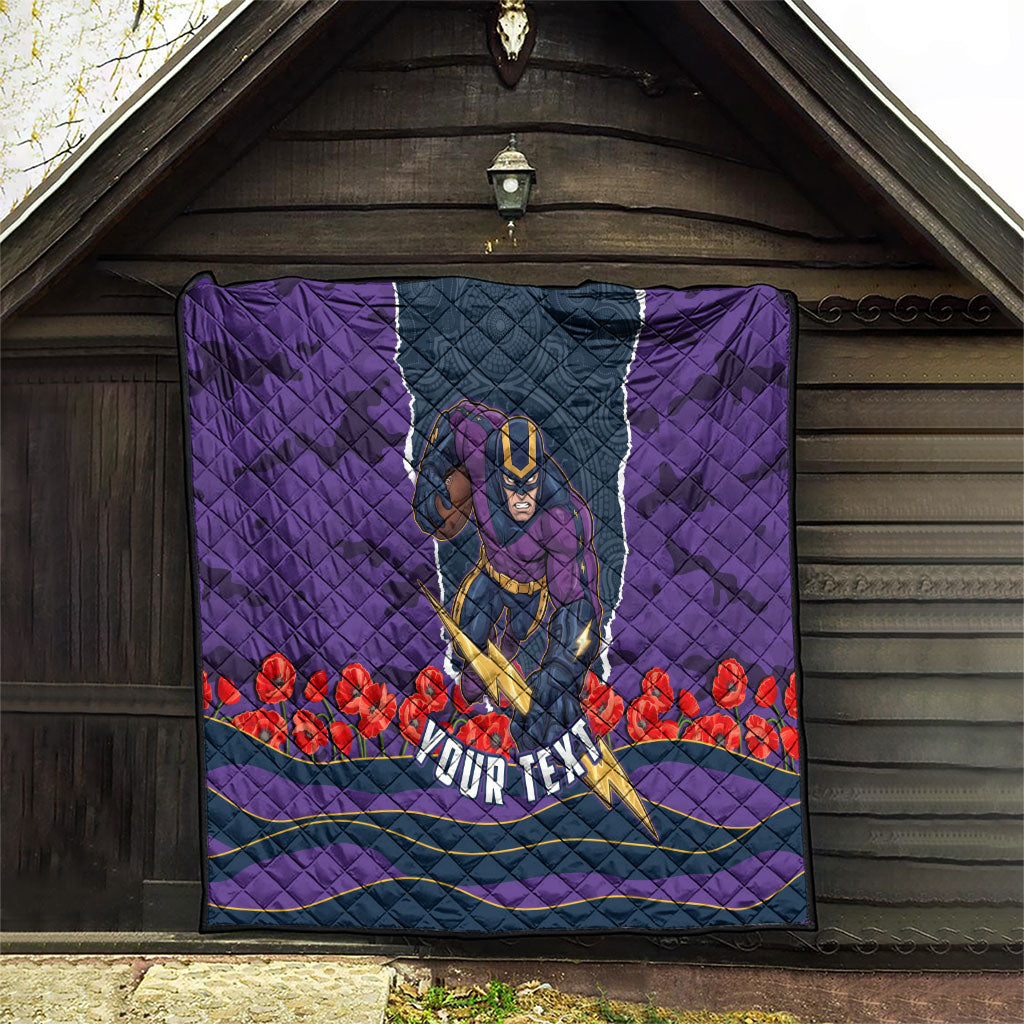 Personalized Melbourne Storm ANZAC Tribute Quilt Poppy Field Soldier Silhouette Aboriginal Rugby Mascot