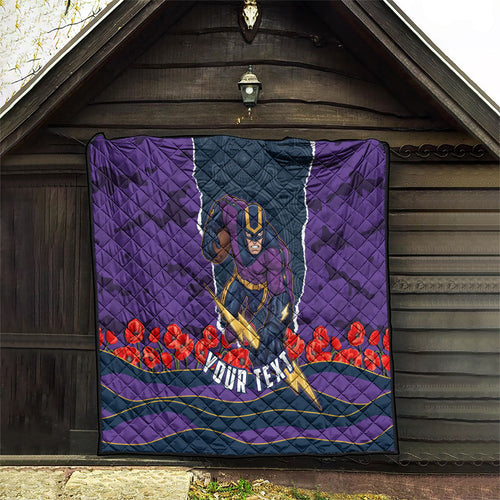 Personalized Melbourne Storm ANZAC Tribute Quilt Poppy Field Soldier Silhouette Aboriginal Rugby Mascot