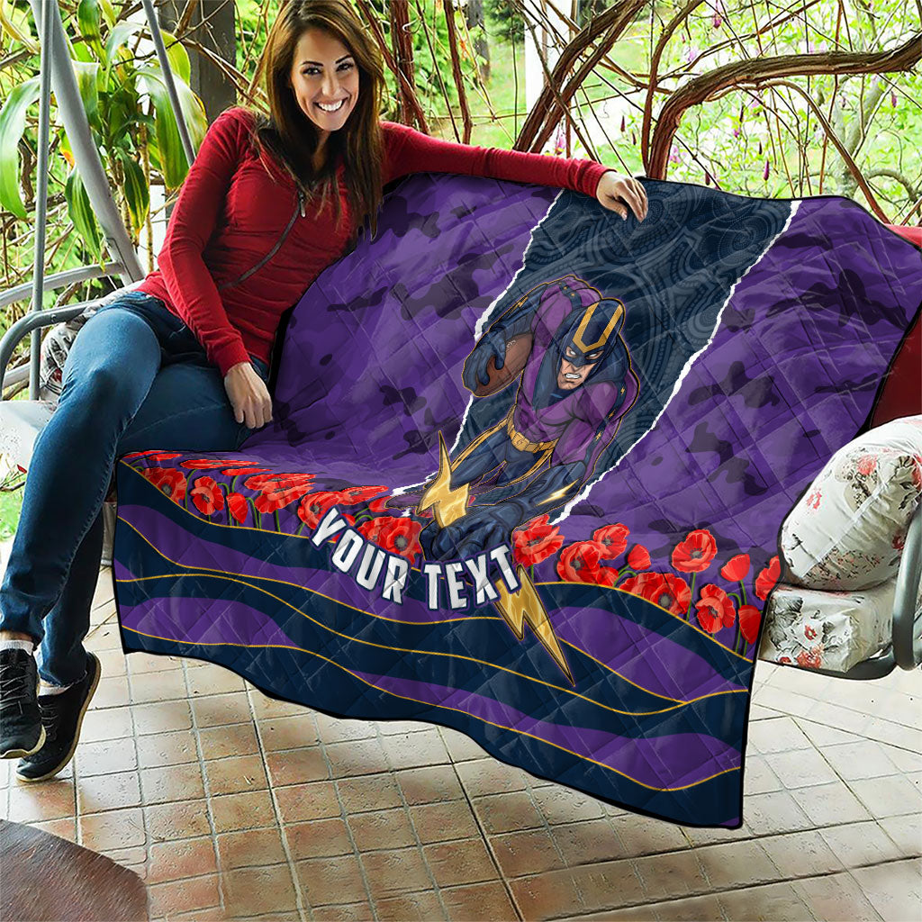 Personalized Melbourne Storm ANZAC Tribute Quilt Poppy Field Soldier Silhouette Aboriginal Rugby Mascot