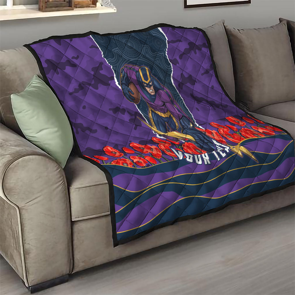 Personalized Melbourne Storm ANZAC Tribute Quilt Poppy Field Soldier Silhouette Aboriginal Rugby Mascot