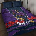 Personalized Melbourne Storm ANZAC Tribute Quilt Bed Set Poppy Field Soldier Silhouette Aboriginal Rugby Mascot