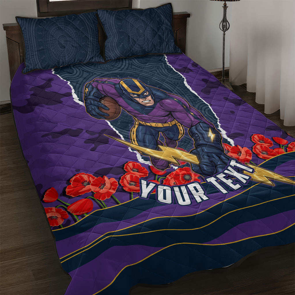 Personalized Melbourne Storm ANZAC Tribute Quilt Bed Set Poppy Field Soldier Silhouette Aboriginal Rugby Mascot