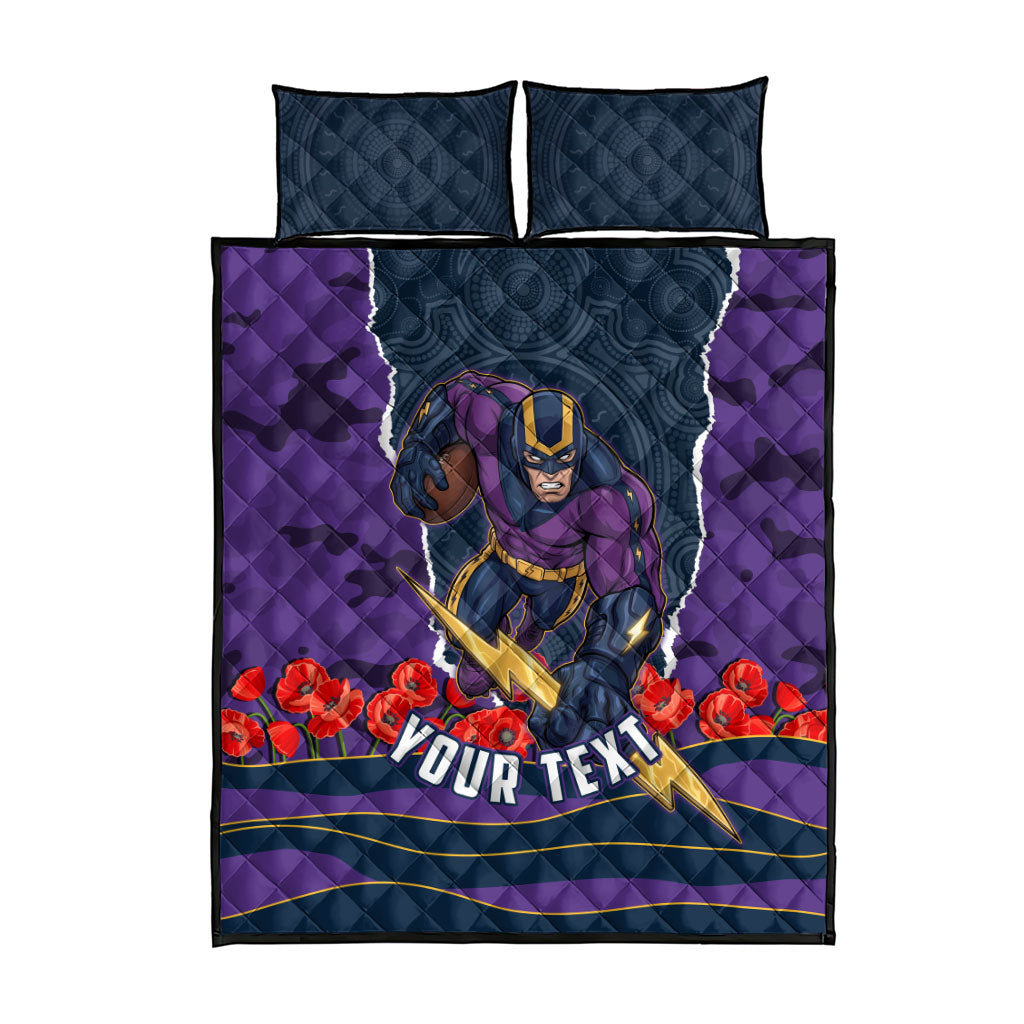 Personalized Melbourne Storm ANZAC Tribute Quilt Bed Set Poppy Field Soldier Silhouette Aboriginal Rugby Mascot