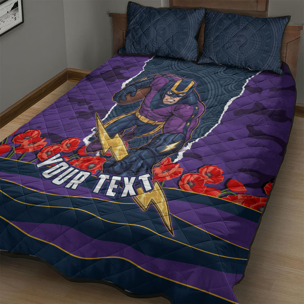 Personalized Melbourne Storm ANZAC Tribute Quilt Bed Set Poppy Field Soldier Silhouette Aboriginal Rugby Mascot