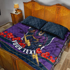 Personalized Melbourne Storm ANZAC Tribute Quilt Bed Set Poppy Field Soldier Silhouette Aboriginal Rugby Mascot
