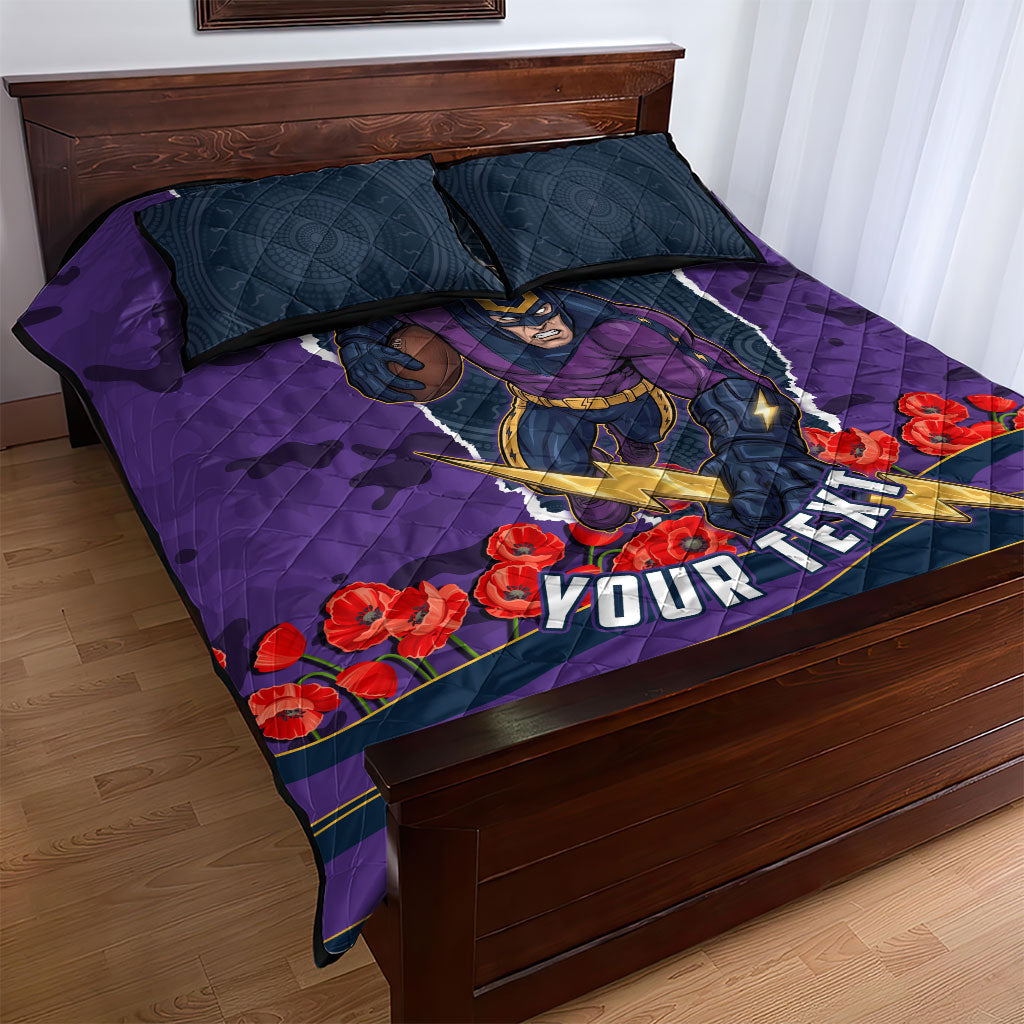 Personalized Melbourne Storm ANZAC Tribute Quilt Bed Set Poppy Field Soldier Silhouette Aboriginal Rugby Mascot