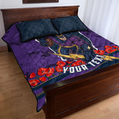 Personalized Melbourne Storm ANZAC Tribute Quilt Bed Set Poppy Field Soldier Silhouette Aboriginal Rugby Mascot