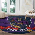 Personalized Melbourne Storm ANZAC Tribute Round Carpet Poppy Field Soldier Silhouette Aboriginal Rugby Mascot