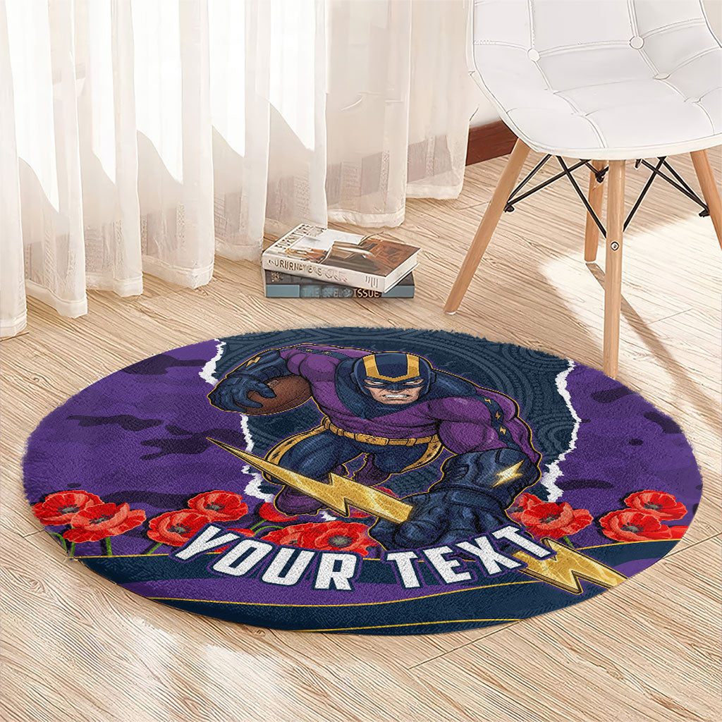 Personalized Melbourne Storm ANZAC Tribute Round Carpet Poppy Field Soldier Silhouette Aboriginal Rugby Mascot