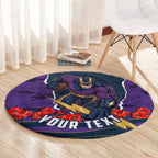 Personalized Melbourne Storm ANZAC Tribute Round Carpet Poppy Field Soldier Silhouette Aboriginal Rugby Mascot
