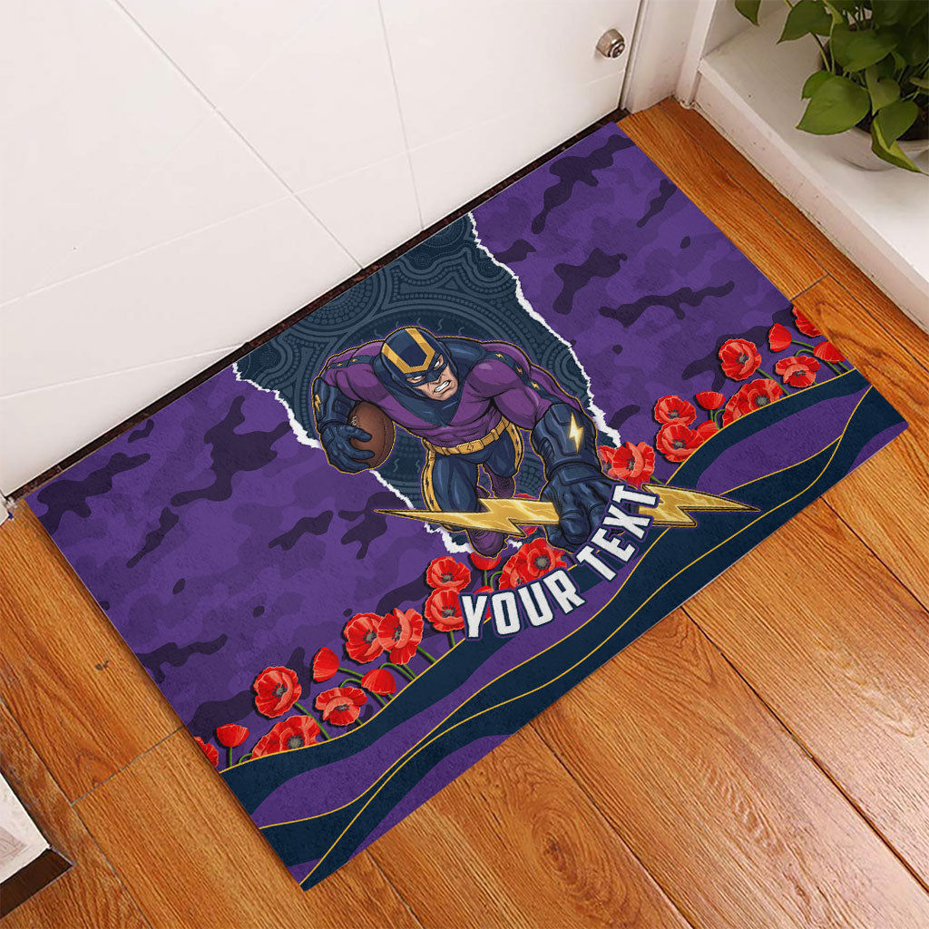 Personalized Melbourne Storm ANZAC Tribute Rubber Doormat Poppy Field Soldier Silhouette Aboriginal Rugby Mascot