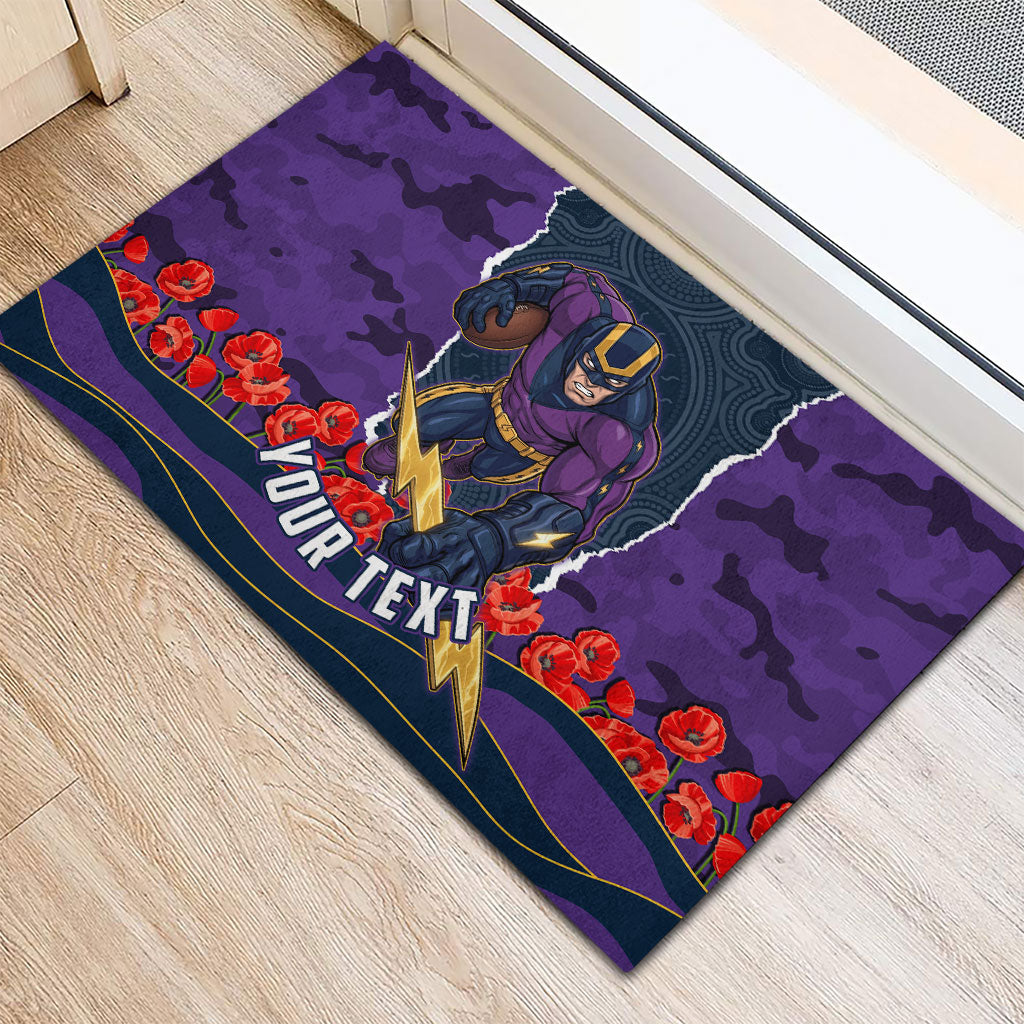 Personalized Melbourne Storm ANZAC Tribute Rubber Doormat Poppy Field Soldier Silhouette Aboriginal Rugby Mascot