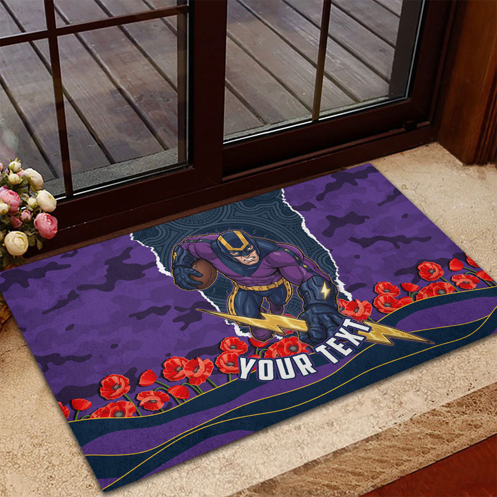 Personalized Melbourne Storm ANZAC Tribute Rubber Doormat Poppy Field Soldier Silhouette Aboriginal Rugby Mascot