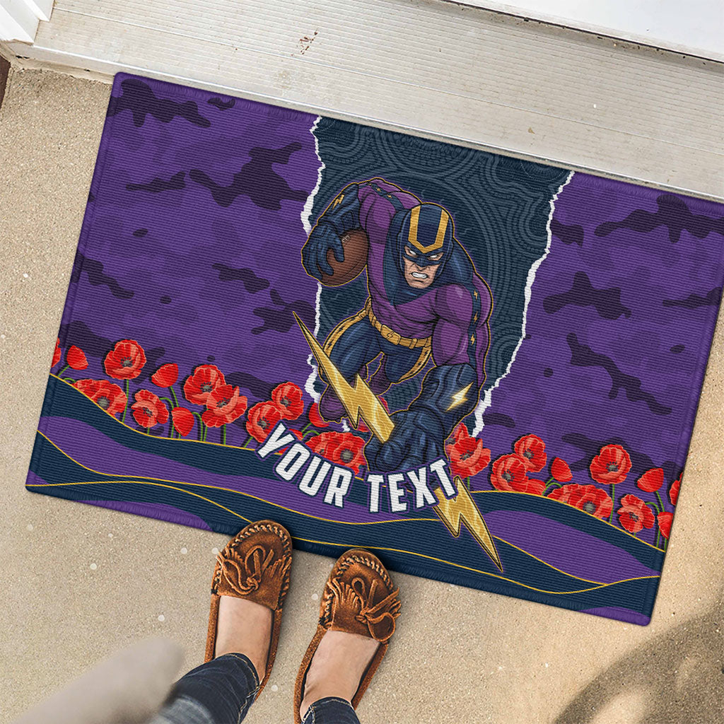 Personalized Melbourne Storm ANZAC Tribute Rubber Doormat Poppy Field Soldier Silhouette Aboriginal Rugby Mascot