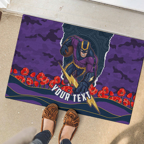 Personalized Melbourne Storm ANZAC Tribute Rubber Doormat Poppy Field Soldier Silhouette Aboriginal Rugby Mascot