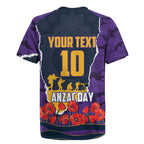 Personalized Melbourne Storm ANZAC Tribute Rugby Jersey Poppy Field Soldier Silhouette Aboriginal Rugby Mascot