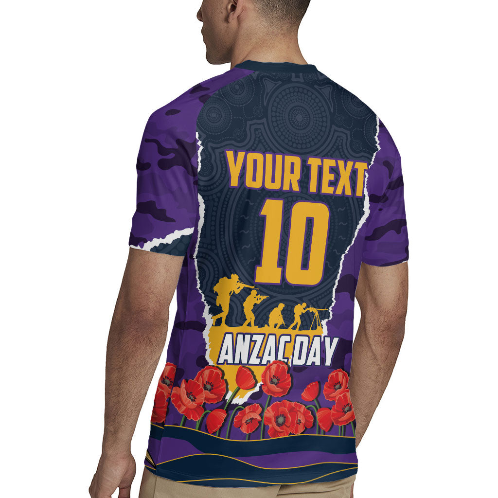 Personalized Melbourne Storm ANZAC Tribute Rugby Jersey Poppy Field Soldier Silhouette Aboriginal Rugby Mascot