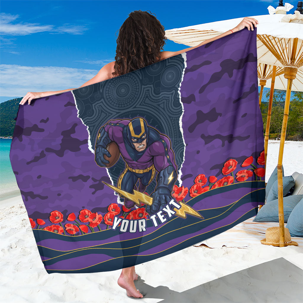 Personalized Melbourne Storm ANZAC Tribute Sarong Poppy Field Soldier Silhouette Aboriginal Rugby Mascot