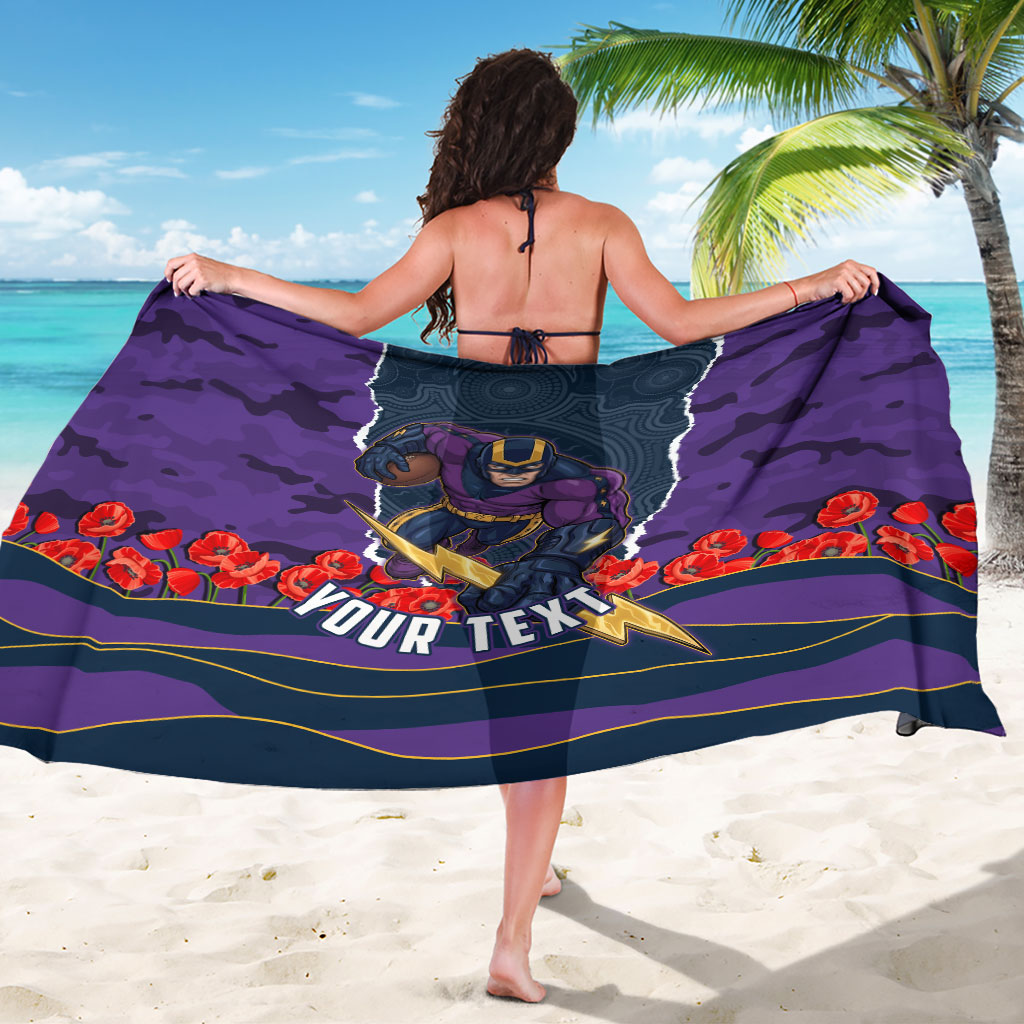 Personalized Melbourne Storm ANZAC Tribute Sarong Poppy Field Soldier Silhouette Aboriginal Rugby Mascot