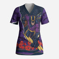 Personalized Melbourne Storm ANZAC Tribute Scrub Top Poppy Field Soldier Silhouette Aboriginal Rugby Mascot