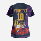Personalized Melbourne Storm ANZAC Tribute Scrub Top Poppy Field Soldier Silhouette Aboriginal Rugby Mascot