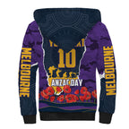 Personalized Melbourne Storm ANZAC Tribute Sherpa Hoodie Poppy Field Soldier Silhouette Aboriginal Rugby Mascot