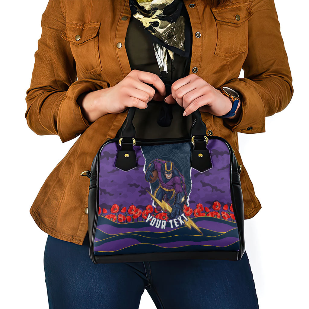 Personalized Melbourne Storm ANZAC Tribute Shoulder Handbag Poppy Field Soldier Silhouette Aboriginal Rugby Mascot