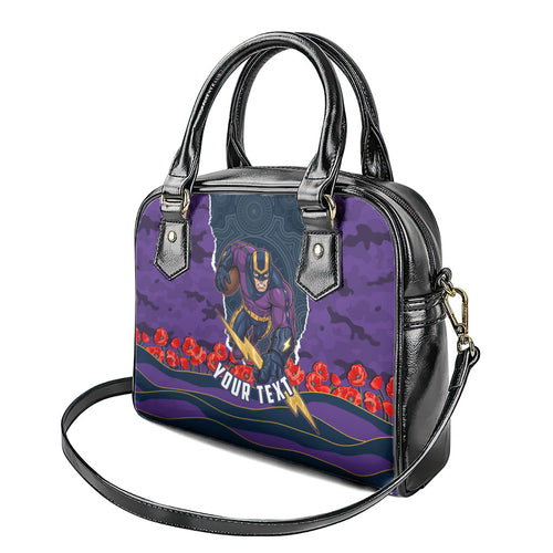 Personalized Melbourne Storm ANZAC Tribute Shoulder Handbag Poppy Field Soldier Silhouette Aboriginal Rugby Mascot