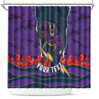 Personalized Melbourne Storm ANZAC Tribute Shower Curtain Poppy Field Soldier Silhouette Aboriginal Rugby Mascot
