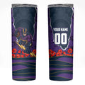 Personalized Melbourne Storm ANZAC Tribute Skinny Tumbler Poppy Field Soldier Silhouette Aboriginal Rugby Mascot