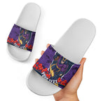Personalized Melbourne Storm ANZAC Tribute Slide Sandals Poppy Field Soldier Silhouette Aboriginal Rugby Mascot